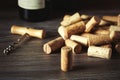 Close-up of a lot of corks from wine bottles and a corkscrew Royalty Free Stock Photo