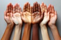 Close-up of a lot of hands of people of different races . The concept of friendship and internationalism Royalty Free Stock Photo