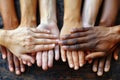 Close-up of a lot of hands of people of different races . The concept of friendship and internationalism Royalty Free Stock Photo