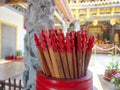 Close-up of lottery bucket in Taiwanese temple.