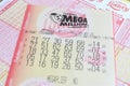 Close up of lottery tickets for Mega Millions in Florida, USA. Royalty Free Stock Photo