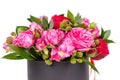 Close up of lovely bouquet of pink and red roses isolated on white background Royalty Free Stock Photo