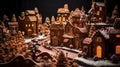 Close up of lovely gingerbread village, food concept