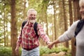 Close Up Of Loving Retired Senior Couple Holding Hands Hiking In Woodland Countryside Together Royalty Free Stock Photo
