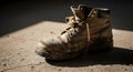 Dirty Work Boot on Concrete Surface Royalty Free Stock Photo