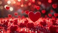 Red hearts scattered with bokeh lights love romantic Royalty Free Stock Photo