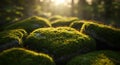 Close Up of Lush Green Moss Covering Rocks in Sunlight Royalty Free Stock Photo