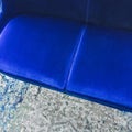 Close-up of a luxurious blue velvet sofa