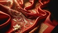 Elegant Red Fabric with Golden Embroidery Design, AI Generated Royalty Free Stock Photo