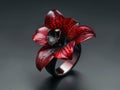 Close-Up Of A Luxurious Ring In The Shape Of Red Orchid Flower Royalty Free Stock Photo