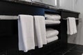 Close up of luxury bathroom towels in a monochrome ensuite Royalty Free Stock Photo