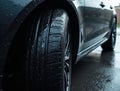 Close-Up of Luxury Car Tire and Tread Pattern Royalty Free Stock Photo