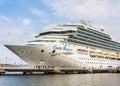 luxury cruise liner Costa Magica, the name of the ship is written on the starboard side, Port of Tallinn. Estonia Royalty Free Stock Photo