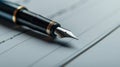 Close-up of a luxury fountain pen on a lined paper. Royalty Free Stock Photo