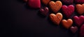 Luxury heart shaped cookies on table, top view