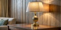Close up luxury table lamp on wooden side table AI Generative