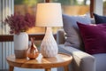 Close up luxury table lamp on wooden side table