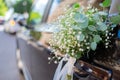 Close up of luxury wedding car flowers decoration. Royalty Free Stock Photo