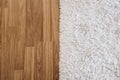 Close-up luxury white carpet on laminate wood floor in living room, interior decoration Royalty Free Stock Photo