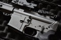 Close-up of a M4A1 AR-15 model weapons and military equipment for army, Assault rifle gun Royalty Free Stock Photo