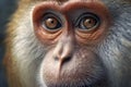 Close up of a macaque monkey looking at the camera with a blurred background
