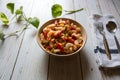 Close up of macaroni pasta with vegetables in a bowl Royalty Free Stock Photo