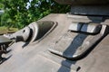 Close up of machine gun and metal hatch on soviet tank from Second World War II. Selective focus on machine gun Royalty Free Stock Photo