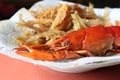 Close-up macro boiled crawfish or crayfish and fish fried of lo