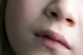 Close up macro of child girl mouth and nose Royalty Free Stock Photo