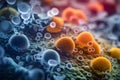 Close up macro details of colorful microbes molecules virus bacteria Royalty Free Stock Photo