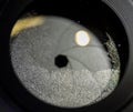 Close up or macro fungus on glass camera lens