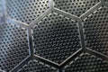 Close up macro honeycomb stainless steel mesh coffee filter abstract silver industrial background