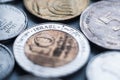 CLose up macro on Israeli sheqel coins Royalty Free Stock Photo