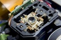 Close up macro. Laser Head reader of cd player system equipment Royalty Free Stock Photo