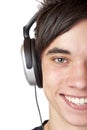 Close-up macro of male teenager with headphones