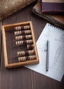 Close-up macro photo of vintage abacus for calculation. Royalty Free Stock Photo