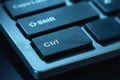 Close-up macro shot of the black keys of a desktop computer keyboard. Selective focus on the Ctrl key. Toned Royalty Free Stock Photo