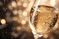 Close up macro shot of bubbles in a glass of champagne sparkling wine Royalty Free Stock Photo