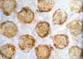 Close-up macro shot of cooking paper with greasy prints left by fried meatballs, creating appetizing and savory texture Royalty Free Stock Photo