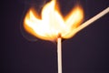 Close up Macro shot of a ignition match on a second match captured in super slow motion Royalty Free Stock Photo