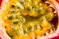 Close up macro shot inside of Passion fruit or maracuja