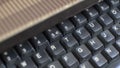 Close up macro shot of keyboard keys of desktop pc computer top view