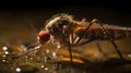 Close up macro shot mosquito aides aegypty in drinking some water