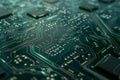 Close-up Macro Shot of Printed Circuit Board with Computer Motherboard Component Microchip. Neural network ai generated Royalty Free Stock Photo