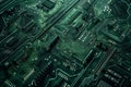 Close-up Macro Shot of Printed Circuit Board with Computer Motherboard Component Microchip. Neural network ai generated Royalty Free Stock Photo