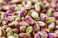 Close-up macro shot of roasted and shelled Australian pistachio nuts.