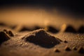 Close up macro shot of sand. Defocused effect. 3D rendering style.