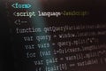 Close up macro shot selective focus of java script programming l Royalty Free Stock Photo