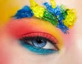 Close-up macro shot of teenager girl eye with unusual art make-up Royalty Free Stock Photo