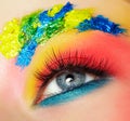 Close-up macro shot of teenager girl eye with unusual art make-up Royalty Free Stock Photo